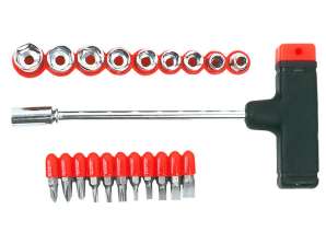 Schraubendreher-Bits und Aufsätze mit Halter. Set 21 Stück.