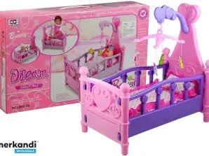 Grande letto per bambole con giostra e biancheria da letto