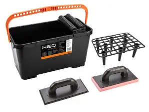 Set de carrelage : conteneur avec grille et rouleaux 24l. taloche en caoutchouc. taloche en éponge douce
