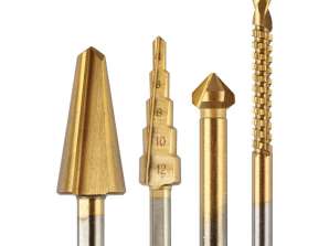Stufenbohrer 4 12 mm. Reibahle 12,4 mm. Fräsbohrer 6x90 mm. Senker 8 20 mm.TiN