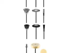 Mini grinder accessories. Wire brushes. Felts. Set of 15 pieces.