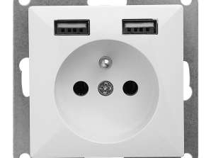 Einzelsteckdose p/t 2P Z mit Pearl-Ladegerät. 16A. 250V. PT 16P/USB. weiß