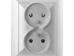 Çift p/t soketi 2x2P Z İnci. 16A. 250V'dir. PT 6 P. gümüş