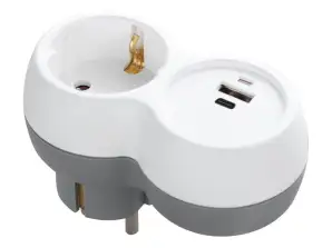 Verteiler 2P Z. USB A C. schuko. weiß grau