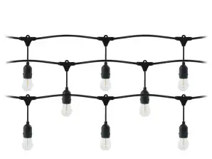 Lighting garland 1 cord 15 m 15 fixtures 15 LED bulbs 1W E27. 3000K 1 bulb free