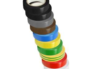 Set of 10 15mm tapes. 2x black. Grey. Brown. Blue. Yellow. Green. yellow-green. Red. White. length 10m