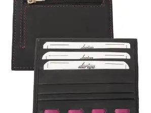 Flacher Kartenhalter für 3 Karten mit Münzfach schwarz/pink