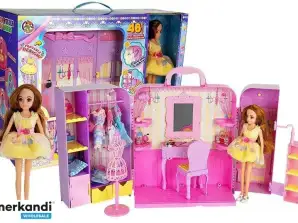 Dulap cu Lumină și Oglindă Păpușă 26cm Set de Accesorii Vestimentare