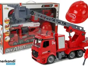 DIY Feuerwehrauto Kit 2in1 Ersatz Wagenheber Schraubendreher Sound Licht Effekte Helm