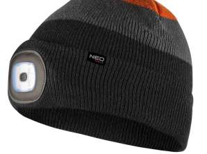 Mütze mit LED-Lampe schwarz-grau-orange WARM