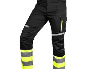 Bukser med høy synlighet. svart og gult. størrelse XXXL