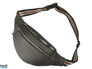Bauchtasche mit Metallreißverschlussoptik - Rind Leder grau