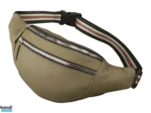 Bauchtasche mit Metallreißverschlussoptik - Rind Leder olive