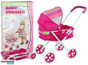 Dukkevogn rosa med fargerik baldakin 66 cm
