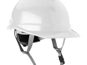 Cască industrială cu brâu sub bărbie. alb