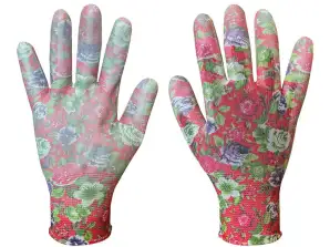 Gartenhandschuhe aus PU mit Rosenmuster, Größe 7