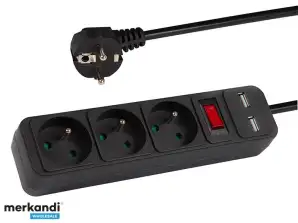 98 775# Мережевий подовжувач pr 370wsp/usb 3 USB розетки із заземленням 3м чорний 3x1,5 мм