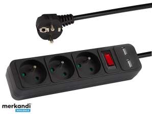 98 776# Сетевой удлинитель pr 370wsp/usb 3 usb розетки с заземляющим выключателем 5м черный 3x1,5 мм