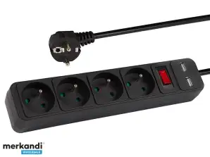 98 777# Skjøteledning pr 470wsp/usb 4 USB-kontakter med jordingsbryter 1,5m svart 3x1,5mm