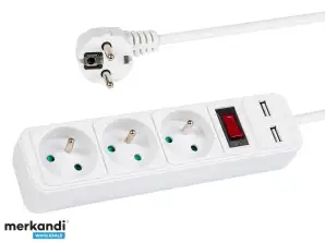 98 781# Mains extension cord pr 370wsp/usb 3 USB sockets with earthing switch 3m white 3x1.5mm