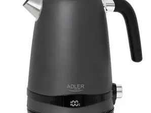 AD 1295 grijze metalen waterkoker 1,7l met LCD & temperatuurregeling