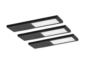 PLANA ensemble de 3 lampes LED sous meuble. 3x4W. 3x240lm. 4000K. avec un interrupteur sans contact. noire