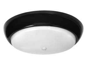 KOKO armatur 2xE27 med PIR bevegelsessensor. 2x40W. svart polypropylen. matte polykarbonat skygge. IP44. IK10