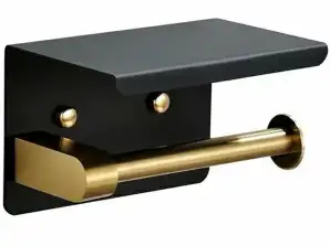 AG887A Papirholder med hylle svart og gull