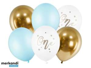 Palloncini Compleanno Pastello Azzurro bianco oro blu 30cm 6 pezzi