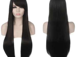 BQ3E Perruque cheveux 80cm noire cosplay