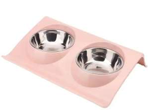 DA119A Double bol pour chiens et chats rose
