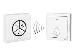 Wireless Doorbell WAYO AC. networked. battery-free button. learning system. 25 sounds. 80m