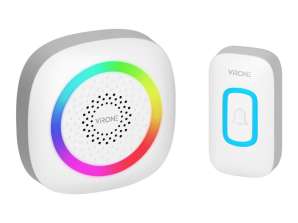 PELA DC. Drahtloses batteriebetriebenes Klingelsystem. Lernsystem. 60 Töne. LED RGB. 300 m. Weiß