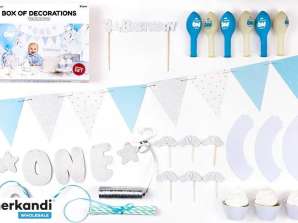 Set di decorazioni per feste di 1° compleanno blu e argento
