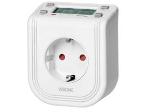 Elektroniskais taimeris ar augšējo LCD displeju. 230 VAC 3680W. 16 pārslēgšanas punktu. Klātbūtnes simulators. Schuko versija