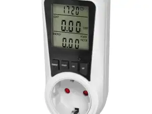 Wattmètre bi-tarif. calculateur d'énergie avec écran LCD. 2 tarifs séparés. batterie interne. 16A 230V. version Schuko