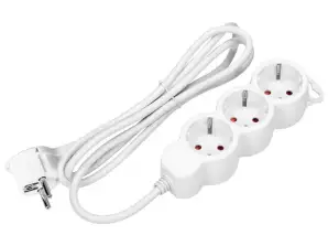3-fach Verlängerung 2P Z Schuko . 1.5m H05VV F 3x1.5mm2 . Imax=16A . Flachstecker . Weiß