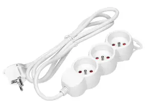 Verlängerungskabel 3-fach 2P+Z, 5m H05VV-F 3x1,5mm2, Imax=16A, flache Steckdose, weiß