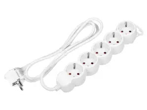 5-fach Verlängerung 2P Z Schuko . 1,5m H05VV F 3x1,5mm2. Imax=16A. flache Steckdose. weiß