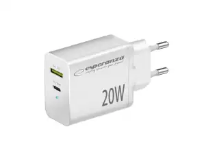 EZC105W Caricatore a muro Esperanza 20w usb c pd 20w / usb a qc 3.0 18w bianco