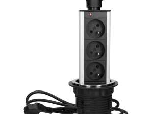 Møbeluttak 8 cm uttrekkbar fra bordplaten, med lokk og kabel 1,8 m, 3x2P Z, INOX
