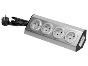 Møbler stikkontakt. kjøkken montert med borrelås 4x2P INOX med en 1,5m kabel.