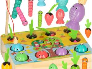 Montessori : pêche sportive en bois pour poissons, carottes, vers