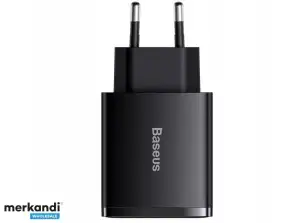 BASEUS Omrežni polnilec Baseus Compact Quick Charger. 2xUSB. USB C. PD. 3A. 30W CCXJ E01 Črna