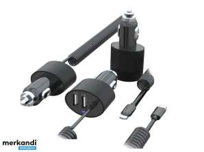 MCE76 37545 Chargeur de voiture 2xUSB  5.2A  spirale lightning 1.8m