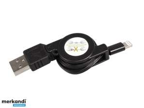 USB kabel Lightning 8P zwart oprolbaar Maclean MCTV 731
