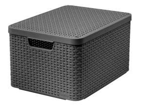 Cesto com Tampa Curver Rattan Style L Cinza