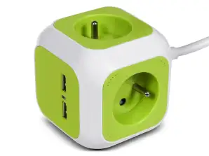 MagicCube fireveis stikkontakt GreenBlue. 2 USB-porter. 1.4m. GB118