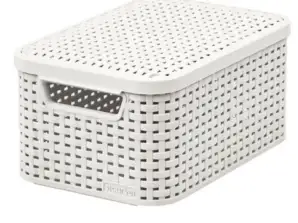 Cesta com tampa Curver Rattan Style M creme
