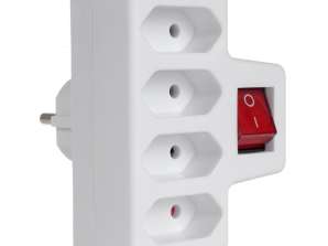 Maclean viervoudige wandcontactdoos met schakelaar universele stekker 4x2 5A MCE217